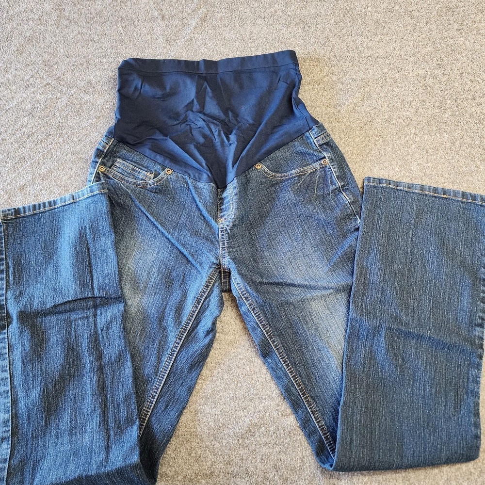 Belly By Design Maternity Jeans Womens Small Blue Bootcut Stretch Full Belly Pan